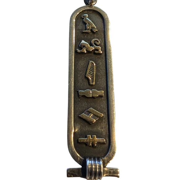 VTG 925 Sterling Silver Egyptian Hieroglyphics Cartouche Pendant 15" Necklace - Picture 2 of 10